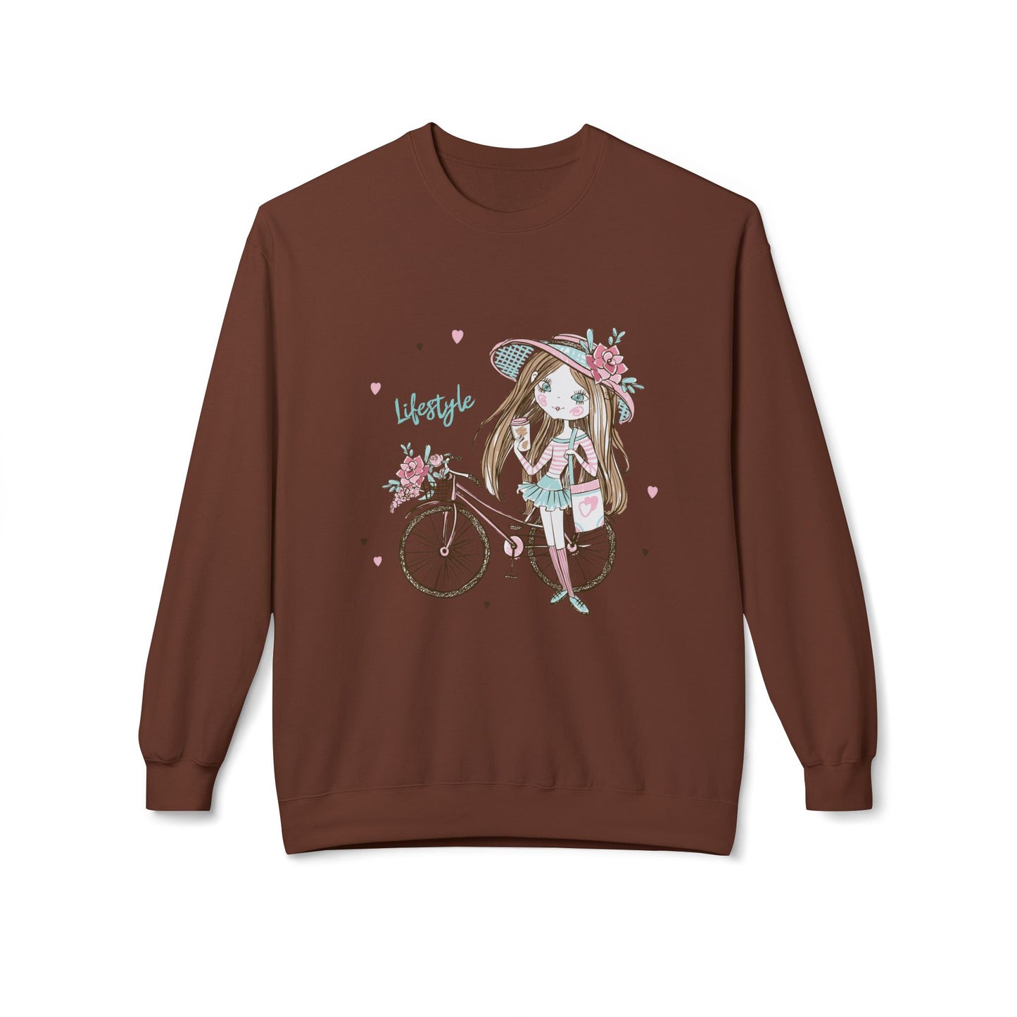 Chic Fleece Sweatshirt with Whimsical Bicycle Design - Perfect for Cozy Days, Gift for Cyclists, Cute Outfit for Spring, Birthday Cocoa
