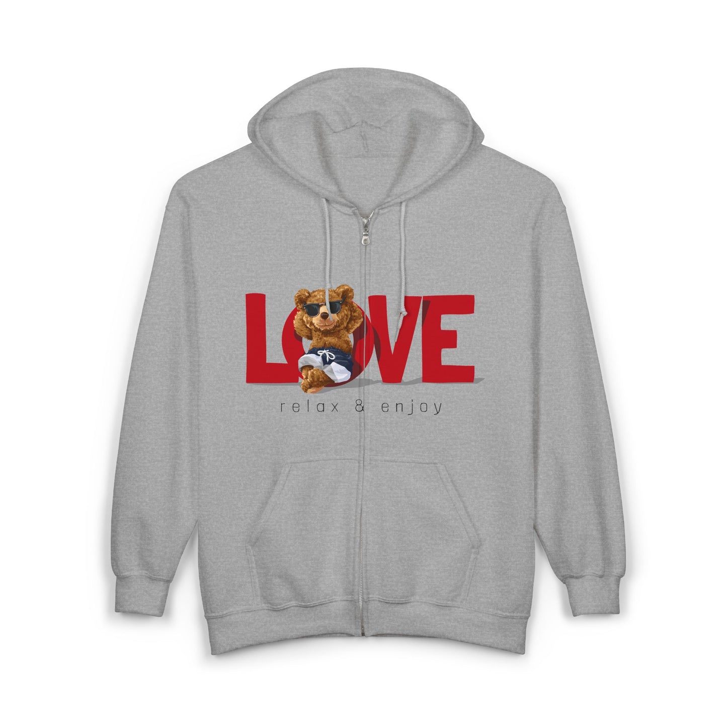 Cozy Love Zip Hoodie featuring Adorable Bear Design, Perfect Gift for Couples, Valentine's Day, Casual Wear, Animal Lovers, Hooded