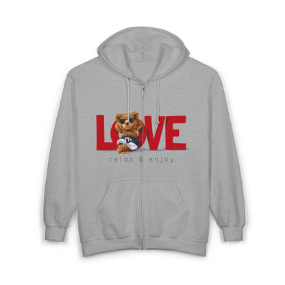 Cozy Love Zip Hoodie featuring Adorable Bear Design, Perfect Gift for Couples, Valentine's Day, Casual Wear, Animal Lovers, Hooded