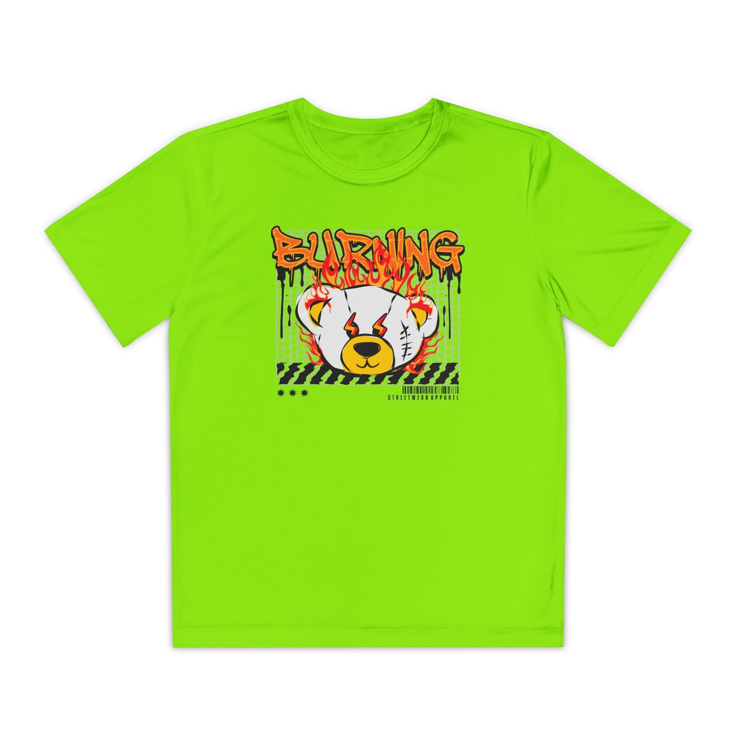 Burning Bear Youth Competitor Tee, Graphic T-Shirt, Trendy Kids Apparel, Streetwear, Cool Gift for Boys and Girls Lime Shock