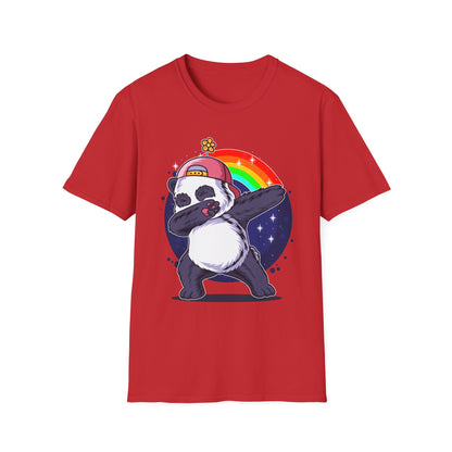 Rainbow Panda Unisex Softstyle T-Shirt, Cute Panda Tee, Gift for Animal Lovers, Fun Casual Wear, Birthday Present, Streetwear Fashion Red