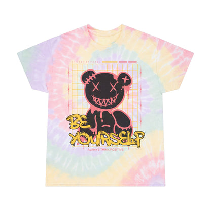 Unisex "Be Yourself" Tie Dye T-Shirt – Streetwear Graphic Tee with Edgy Bear & Positive Message – Soft Cotton Pastel Shirt