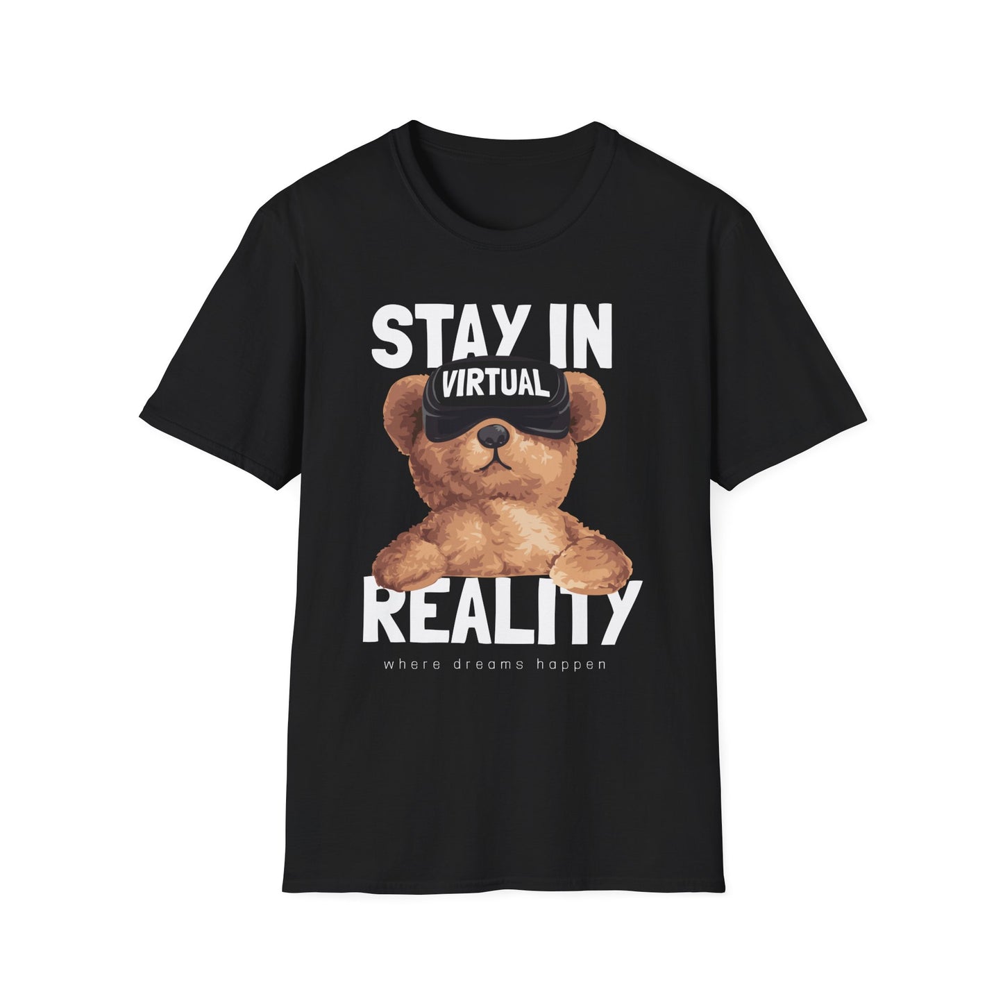 Virtual Reality Bear T-Shirt, Cute Graphic Tee, Funny Gift for Gamers, Trendy Apparel, Birthday Gift, Casual Wear Black