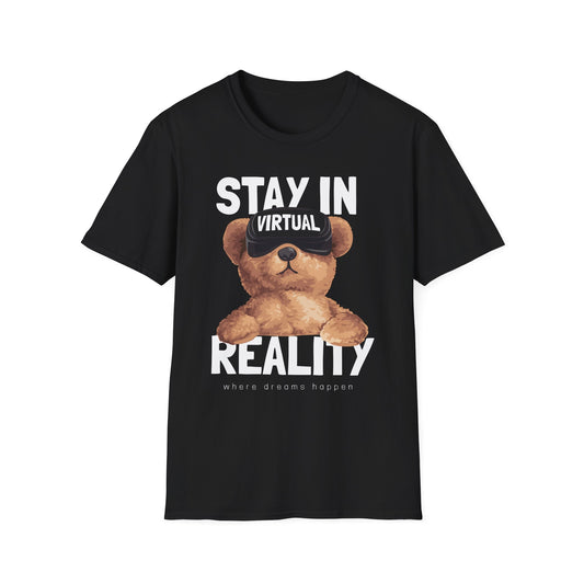 Virtual Reality Bear T-Shirt, Cute Graphic Tee, Funny Gift for Gamers, Trendy Apparel, Birthday Gift, Casual Wear Black