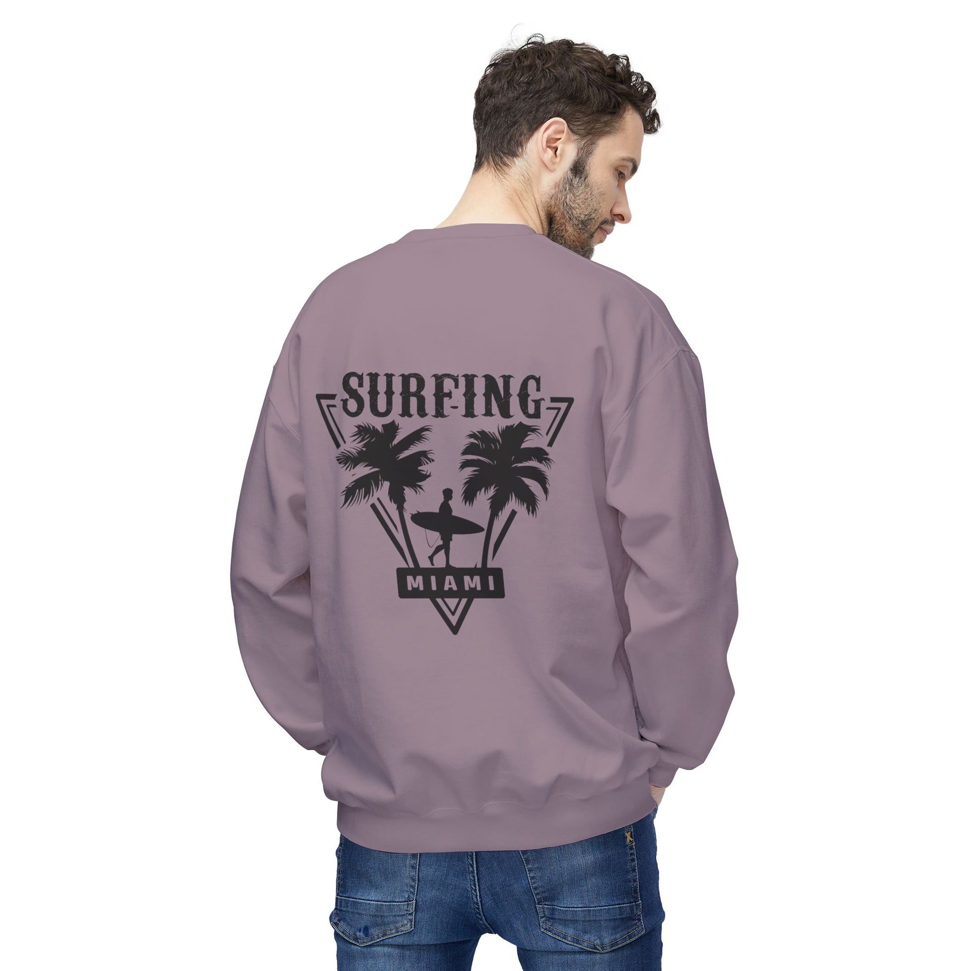 Miami Surfing Sweatshirt, Unisex Sweatshirt, Beach Lover Gift, Casual Layering Piece, Summer Vibes Apparel, Surfing Lifestyle Clothing