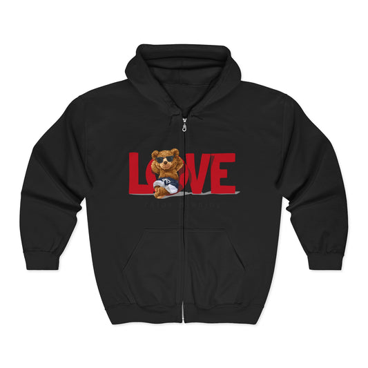 Cozy Love Zip Hoodie featuring Adorable Bear Design, Perfect Gift for Couples, Valentine's Day, Casual Wear, Animal Lovers, Hooded Black