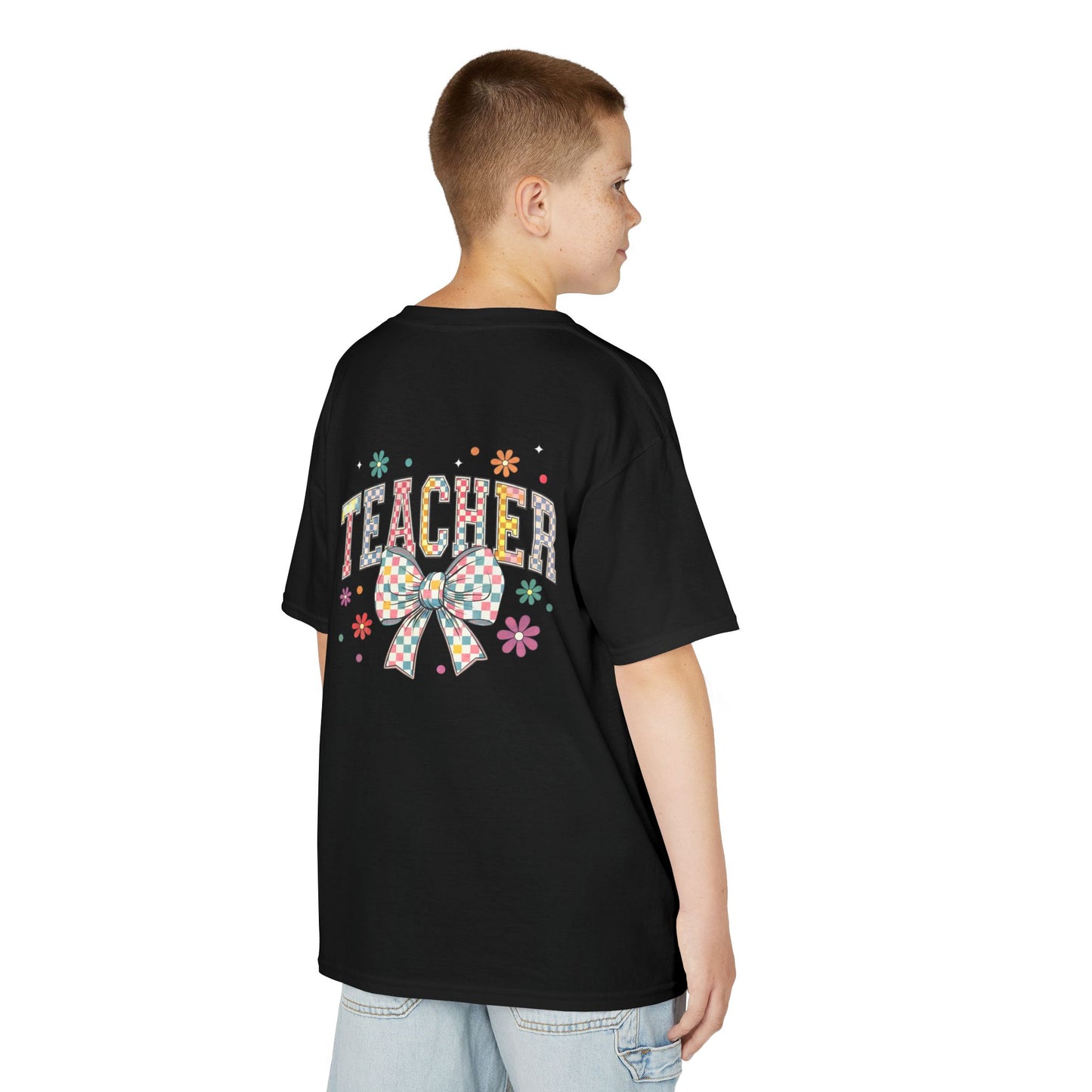 Teacher Kids Tee with Colorful Bow Design, Perfect for Back to School, Teacher Appreciation, Birthday Gift, Fun Classroom Wear