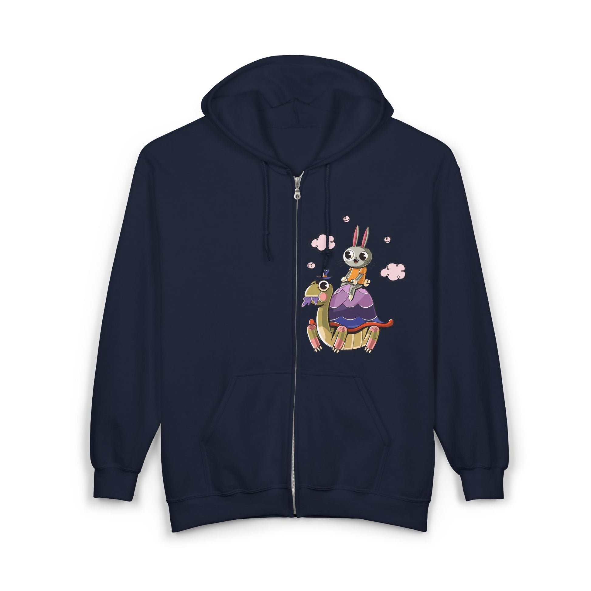 Whimsical Rabbit and Turtle Zip-Up Hoodie