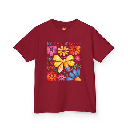 Colorful 100 Days of School Kids Tee, Flower Print T-Shirt for Students, End of Year Celebration Shirt, Fun School Day Wear, Gift for Kids Cardinal Red