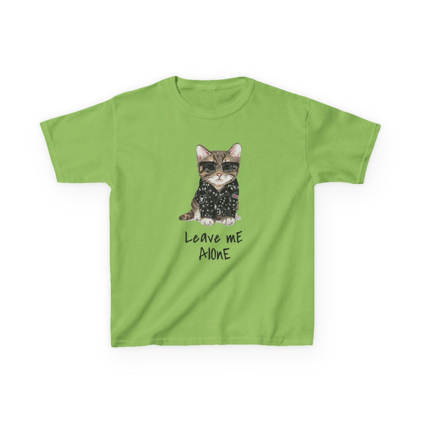 Cat Lover Kids Tee - "Leave Me Alone" Shirt, Funny Kids Apparel, Gift for Cat Lovers, Cute Cat Shirt for Kids, Animal Lover T-Shirt Lime