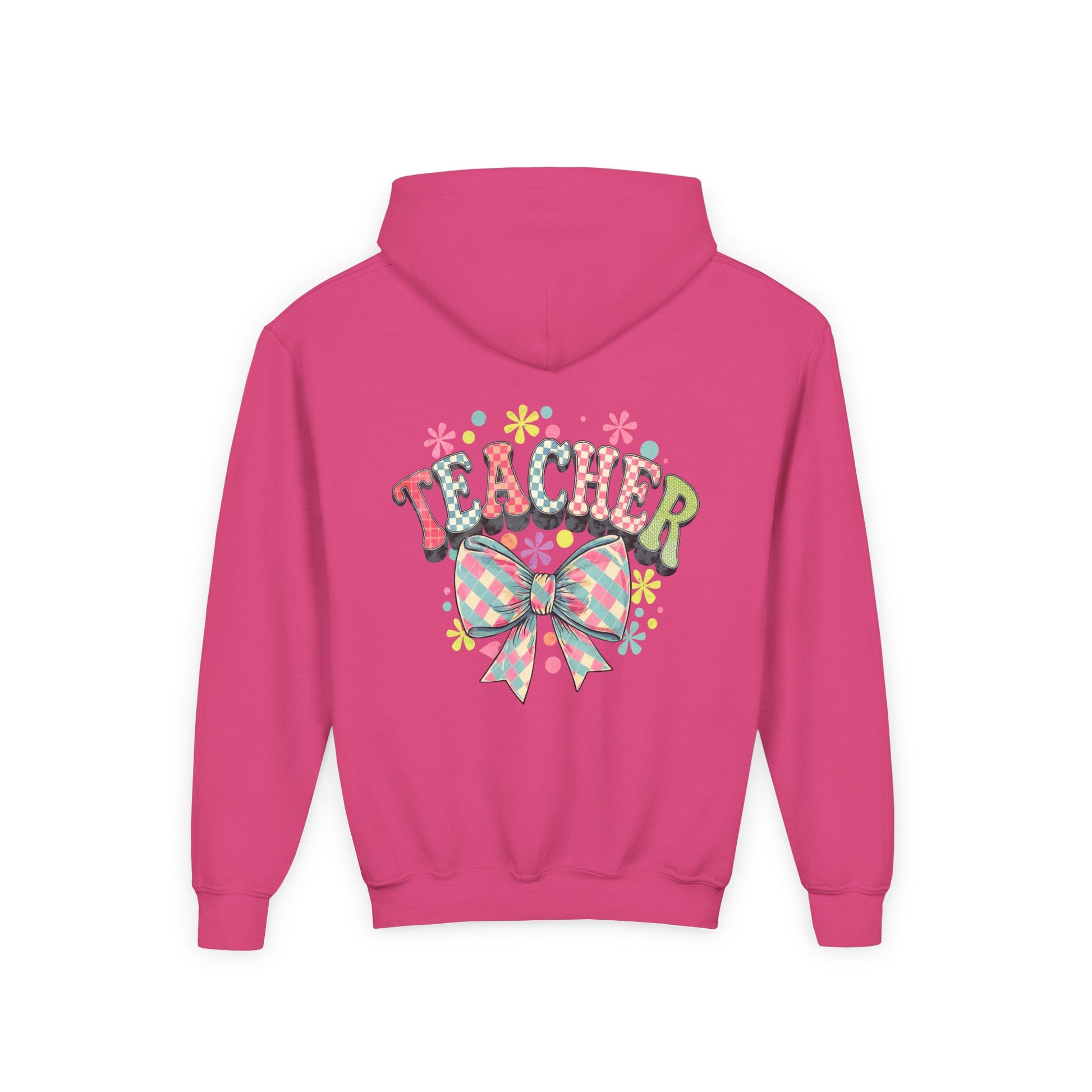 Teacher Hoodie with Colorful Floral Bow Design, Ideal Gift for Educators, School Spirit Wear, Teacher Appreciation, Back to School