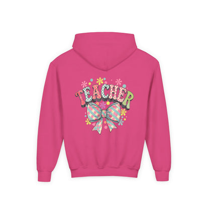 Teacher Hoodie with Colorful Floral Bow Design, Ideal Gift for Educators, School Spirit Wear, Teacher Appreciation, Back to School