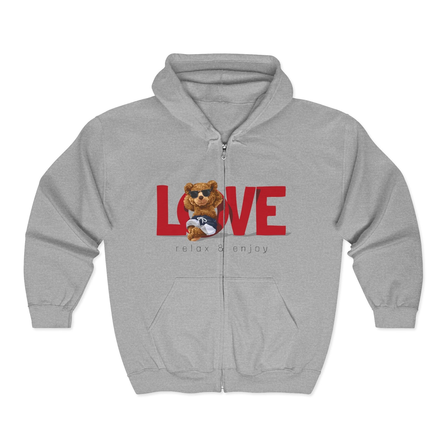Cozy Love Zip Hoodie featuring Adorable Bear Design, Perfect Gift for Couples, Valentine's Day, Casual Wear, Animal Lovers, Hooded Sport Grey