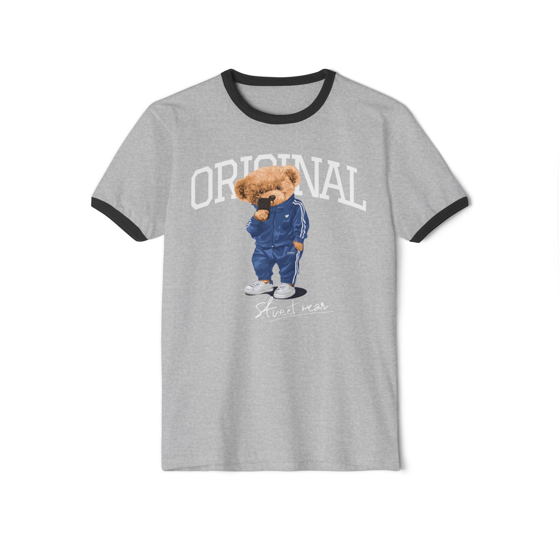 Unisex Ringer T-Shirt with Cute Bear Design - Casual Wear, Fun Gift, Original Style, Everyday Comfort, Unique Apparel