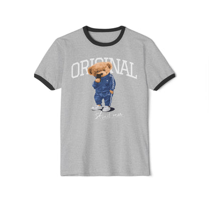 Unisex Ringer T-Shirt with Cute Bear Design - Casual Wear, Fun Gift, Original Style, Everyday Comfort, Unique Apparel