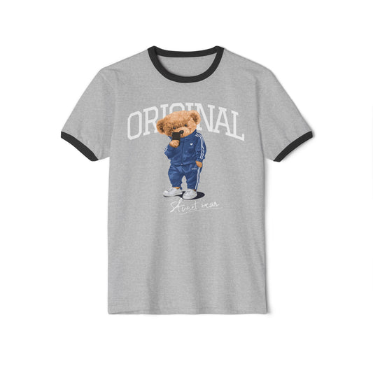 Unisex Ringer T-Shirt with Cute Bear Design - Casual Wear, Fun Gift, Original Style, Everyday Comfort, Unique Apparel