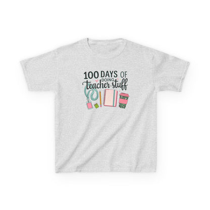 Teacher Appreciation Kids Tee, 100 Days of Teacher Stuff Shirt, School Spirit Tee, Gift for Future Educators, Kids' Classroom Apparel Ash