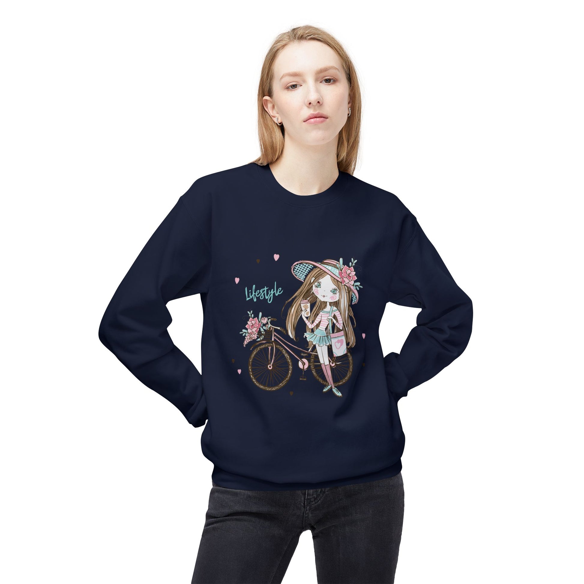 Chic Fleece Sweatshirt with Whimsical Bicycle Design - Perfect for Cozy Days, Gift for Cyclists, Cute Outfit for Spring, Birthday