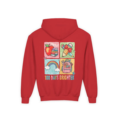 Youth Hoodie with Colorful Design – Perfect for Kids, Back to School, Gifts, Everyday Wear, Fun Celebrations, 100 Days Brighter