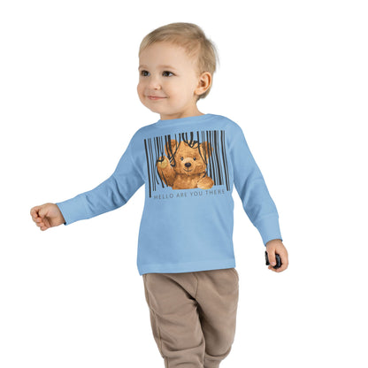 Adorable Toddler Long Sleeve Tee with Barcoded Puppy Design, Cute Kids' Casual Wear, Baby Shower Gift, Birthday Gift, Everyday Use