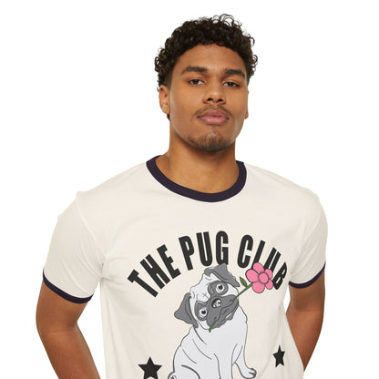 Pug Club Ringer T-Shirt, Dog Lover Gift, Unisex Pet Tee, Cute Pug Apparel, Birthday or Everyday Wear