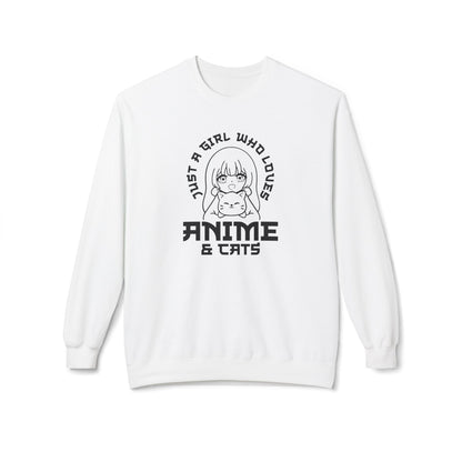 Anime & Cats Crewneck Sweatshirt, Cozy Gift for Anime Lovers, Cat Lover Apparel, Cute Anime Sweatshirt, Perfect for Casual Days White