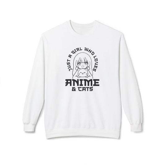 Anime & Cats Crewneck Sweatshirt, Cozy Gift for Anime Lovers, Cat Lover Apparel, Cute Anime Sweatshirt, Perfect for Casual Days White
