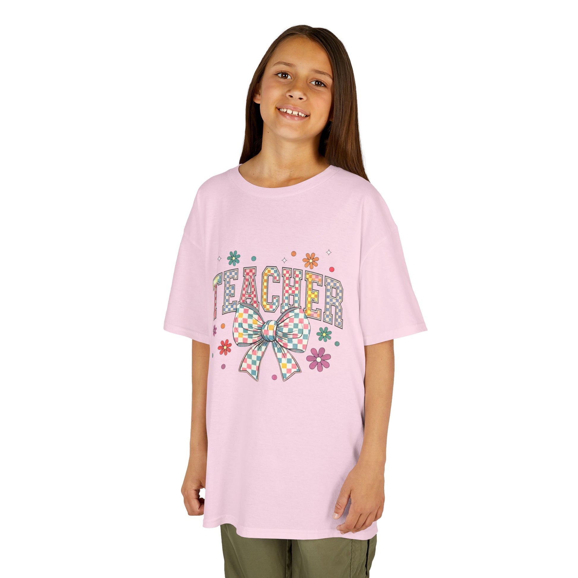 Teacher Kids Tee with Colorful Bow Design, Perfect for Back to School, Teacher Appreciation, Birthday Gift, Fun Classroom Wear