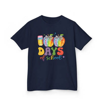Colorful 100 Days of School Kids Tee, Fun T-Shirt, Back to School, Teacher Gift, Rainbow Design, Kid's Clothing Navy