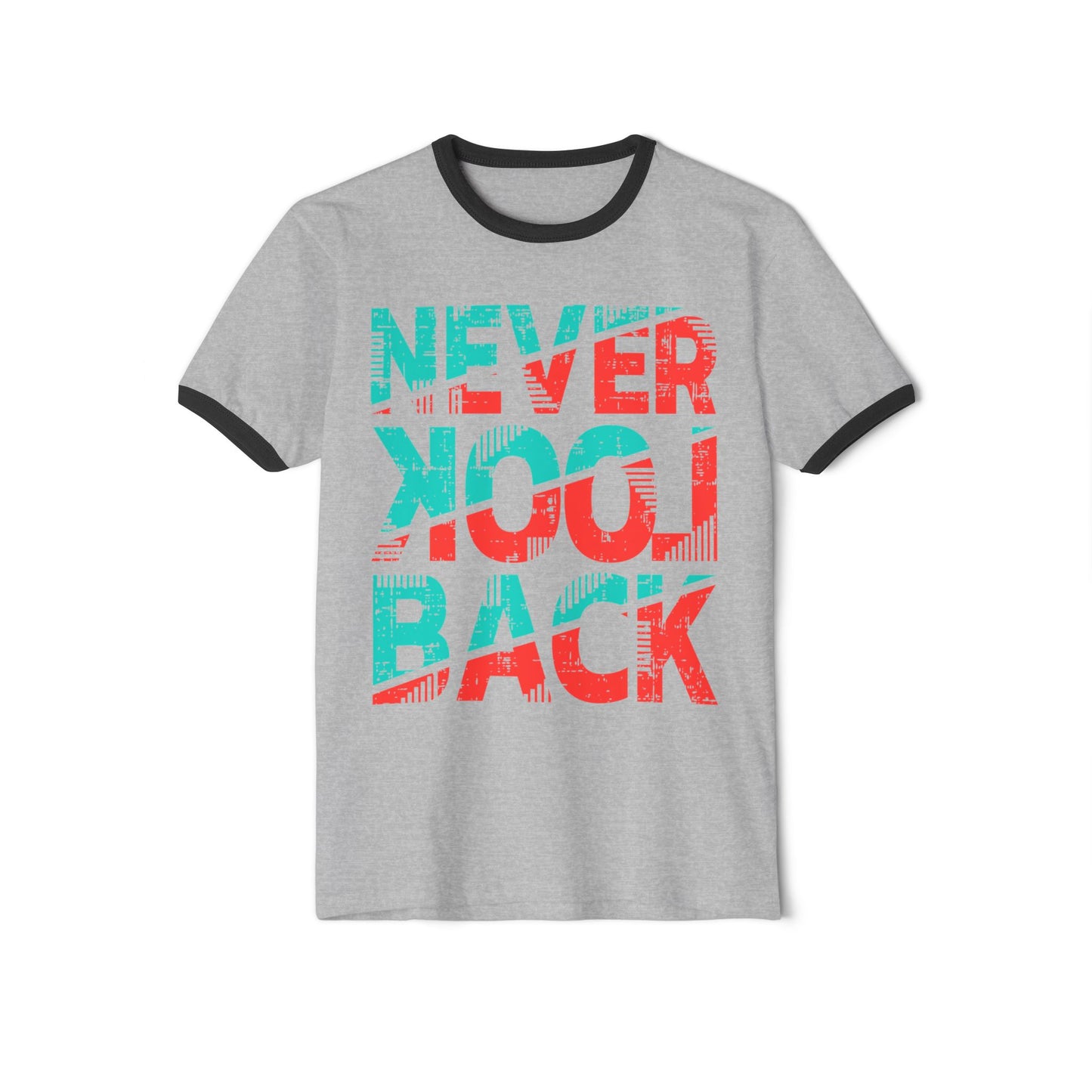 Retro Ringer T-Shirt - 'Never Look Back' Statement Tee, Casual Wear, Vintage Style, Gift for Friends, Motivational Shirt Heather Grey Black