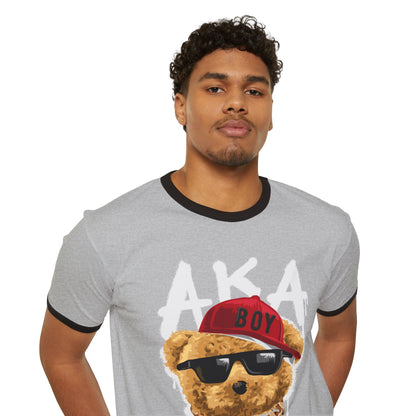 Cool Bear Graphic Ringer T-Shirt, Retro Style Tee, Unisex Casual Wear, Gift for Boys and Teens, Hip Hop Fashion Tee Heather Grey Black
