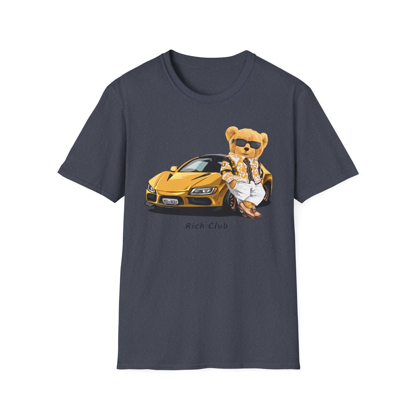 Luxury Lifestyle Bear T-Shirt, Vintage Car Tee, Unisex Graphic Shirt, Cool Fashion Apparel, Gift for Car Enthusiasts Heather Navy