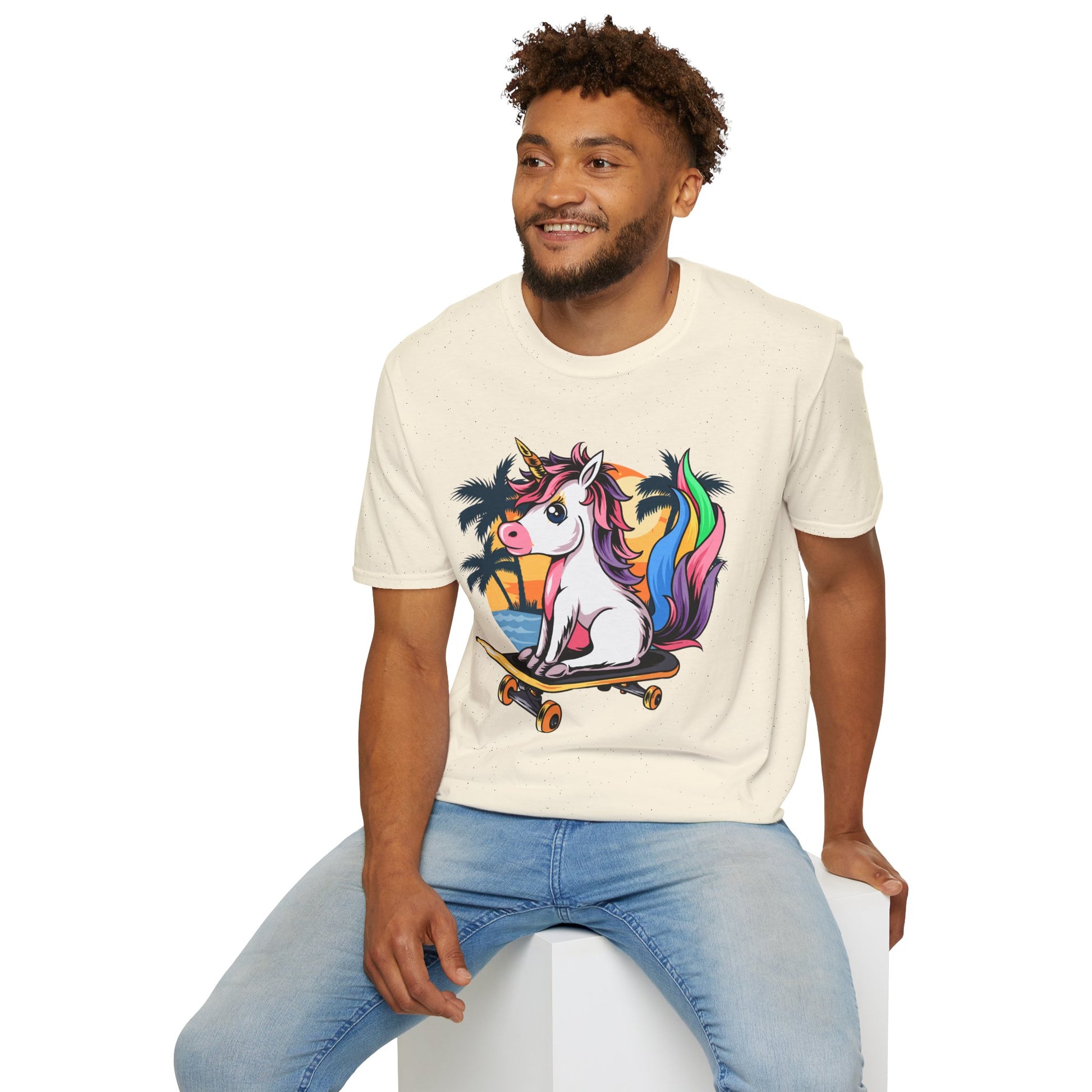 Skateboarding Unicorn T-Shirt, Cute Graphic Tee for Teens, Fun Summer Wear, Gifts for Unicorn Lovers, Beach Day Outfit