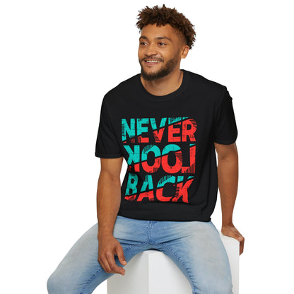 Unisex Softstyle T-Shirt with 'Never Look Back' Design - Motivational Graphic Tee for Daily Wear, Gifts, Casual Outings, Street Style