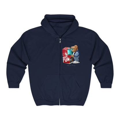Fun-Themed Unisex Zip Hoodie - Cozy Cartoon Bear Design, Perfect for Casual Wear, Gifts, Events, and Celebrations Navy