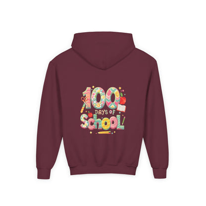 100 Days of School Youth Hoodie, Colorful School Spirit Sweatshirt, Kids Celebration Hoodie, Perfect for School Events, Fun Memory Gear