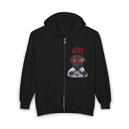 Hero Pug Full Zip Hoodie, Unisex Sweatshirt, Pet Lover Gift, Cute Hoodie, Dog Lover Apparel, Birthday Present, Funny Sweatshirt