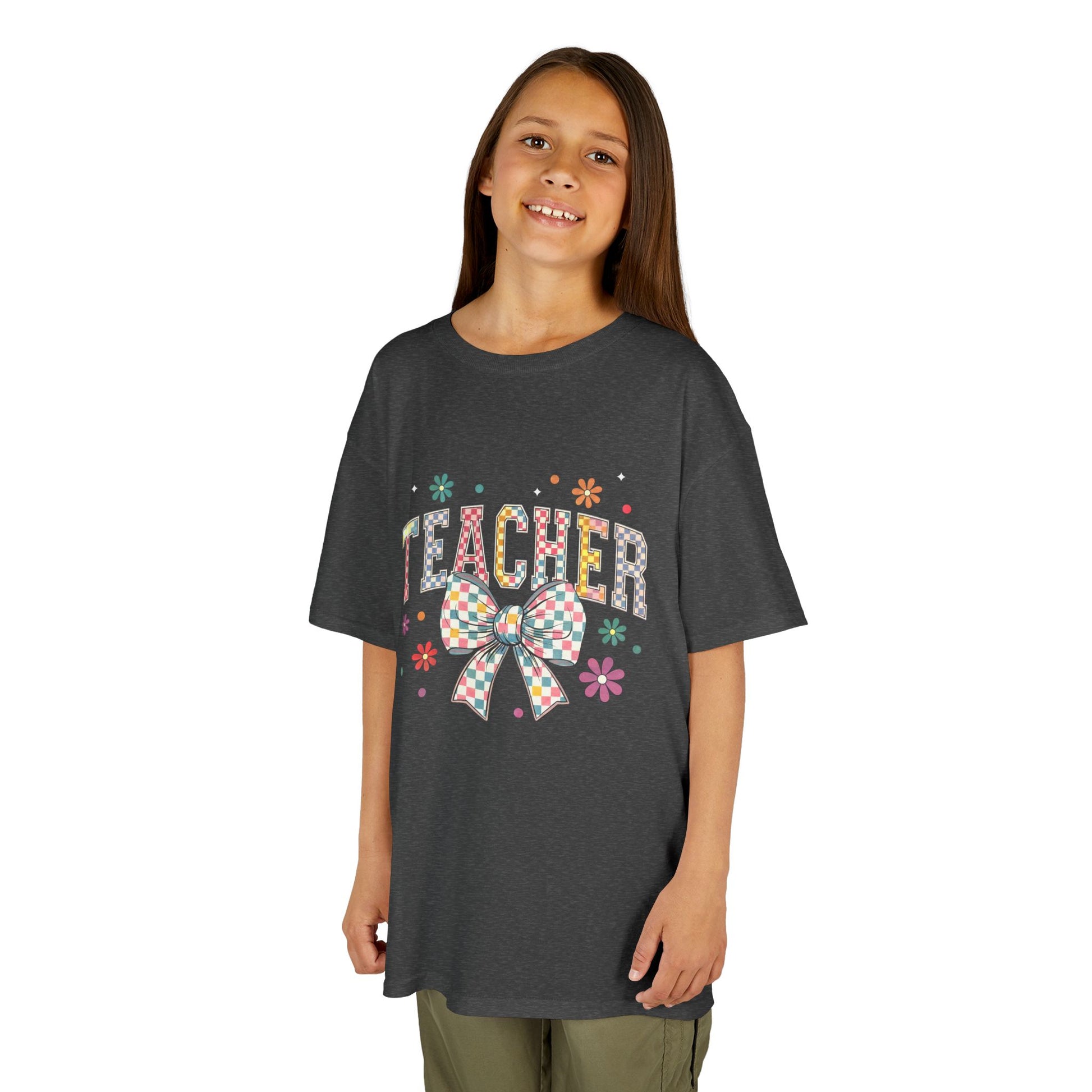 Teacher Kids Tee with Colorful Bow Design, Perfect for Back to School, Teacher Appreciation, Birthday Gift, Fun Classroom Wear