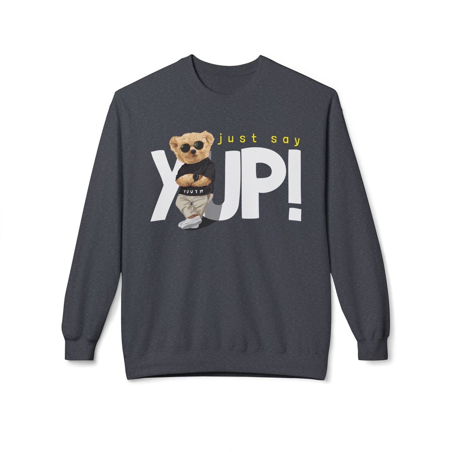 Cute Animal Graphic Fleece Sweatshirt, Cozy Crewneck for Animal Lovers, Perfect Gift for Birthdays, Holidays, Casual Wear Dark Heather