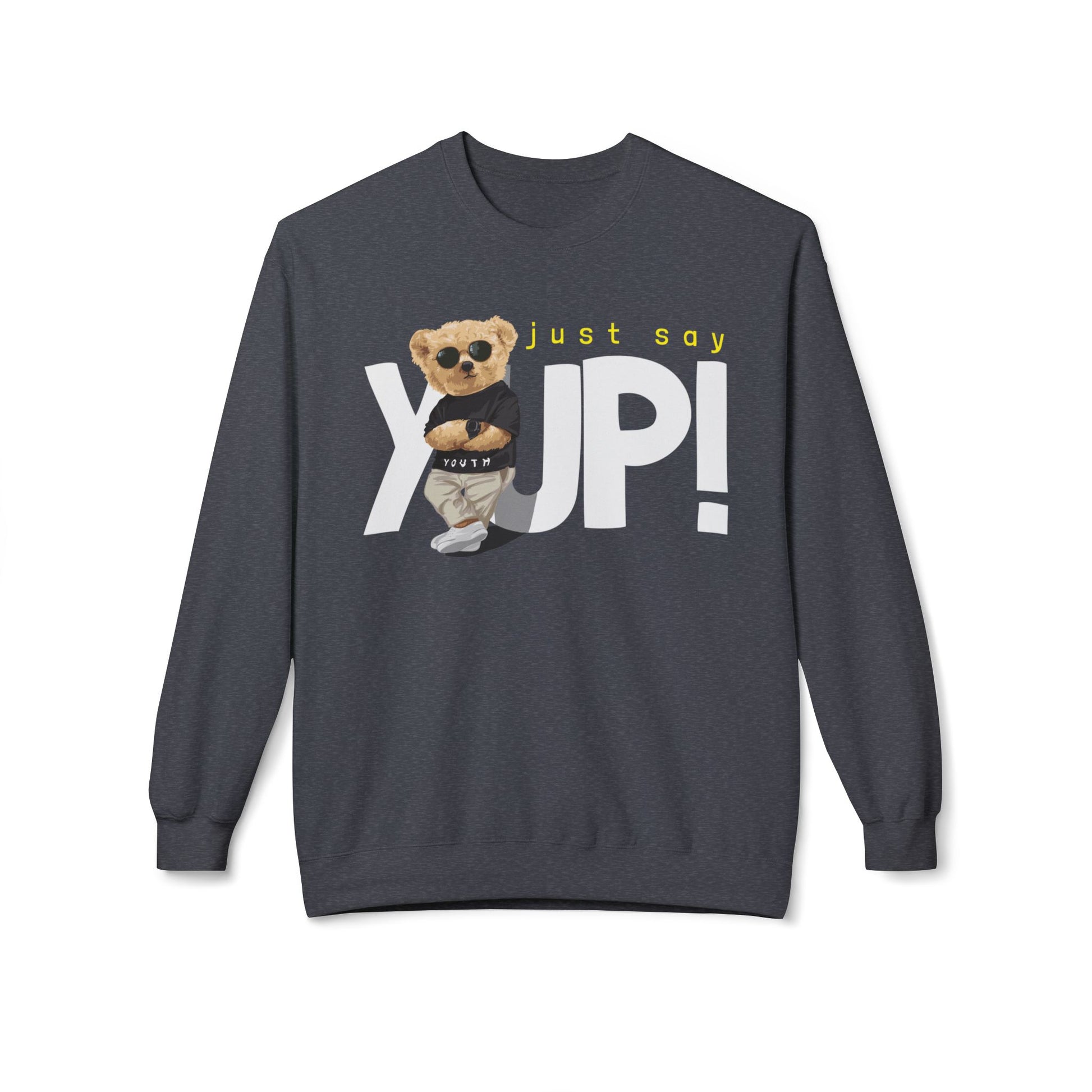 Cute Animal Graphic Fleece Sweatshirt, Cozy Crewneck for Animal Lovers, Perfect Gift for Birthdays, Holidays, Casual Wear Dark Heather