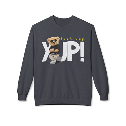 Cute Animal Graphic Fleece Sweatshirt, Cozy Crewneck for Animal Lovers, Perfect Gift for Birthdays, Holidays, Casual Wear Dark Heather