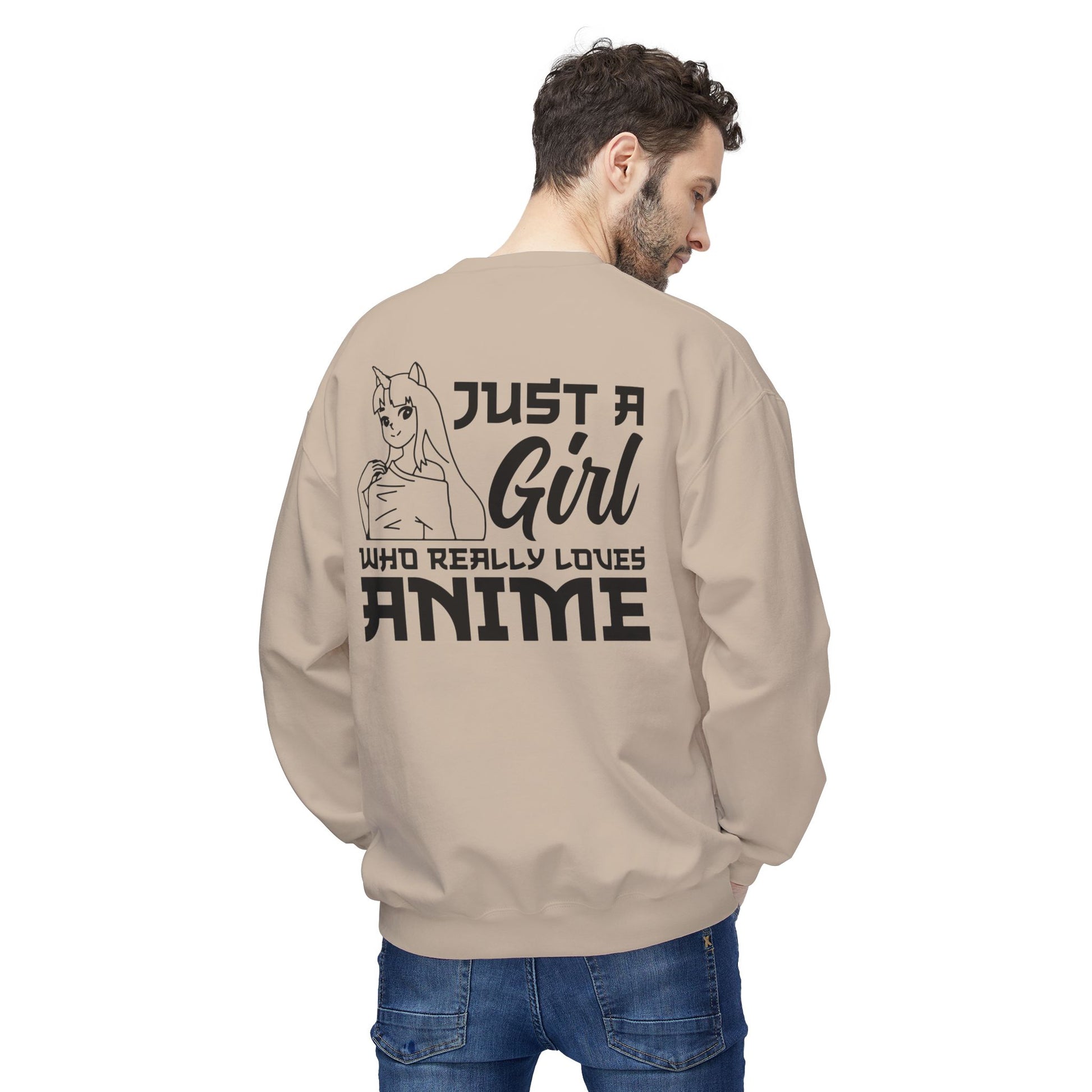 Anime Lover Crewneck Sweatshirt - Just a Girl Who Really Loves Anime, Unisex Casual Apparel, Anime Gift, Cozy Fashion, Fleece Sweater Sand