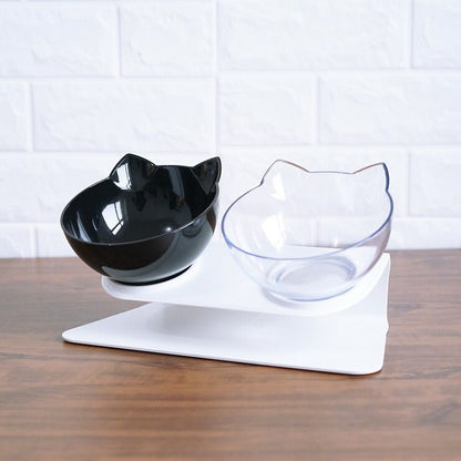 Cat Double Bowl Cat Food Bowl Protects Cervical Vertebra Double black white