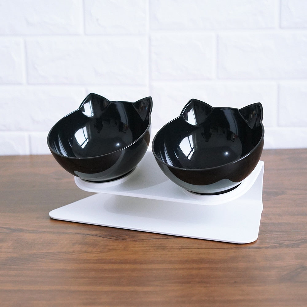 Cat Double Bowl Cat Food Bowl Protects Cervical Vertebra Double black