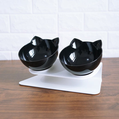 Cat Double Bowl Cat Food Bowl Protects Cervical Vertebra Double black
