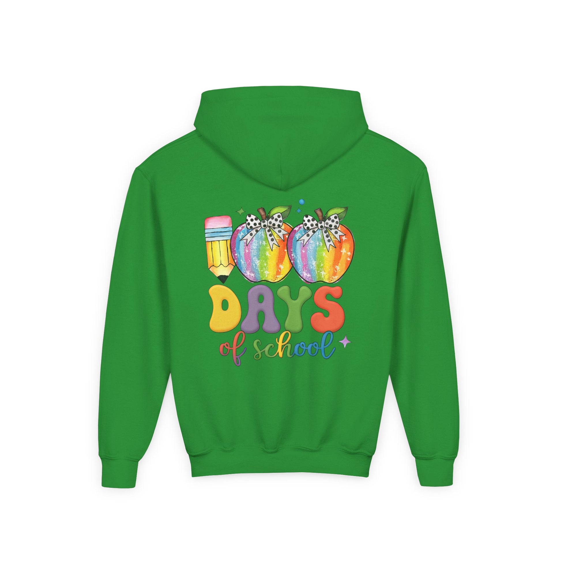 Colorful 100 Days of School Hoodie for Kids, Fun Sweatshirt for Students, Back to School Gift, Rainbow Apple Design, Classroom