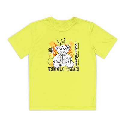 Youth Graphic Tee - Trouble Maker Design, Cool T-Shirt for Kids, Comfortable Playwear, Fun Gift Idea, Summer Fashion Neon Yellow