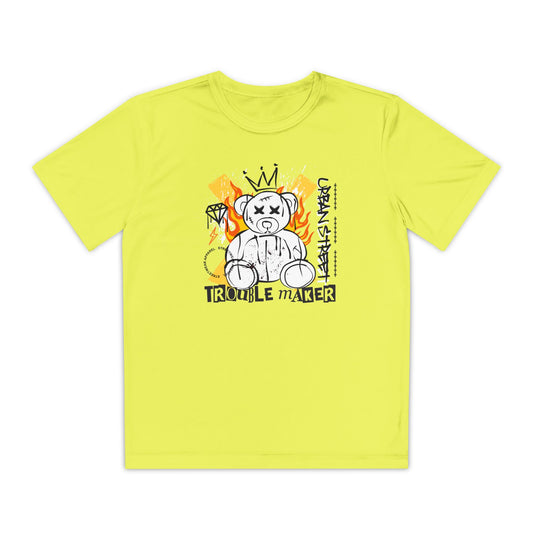 Youth Graphic Tee - Trouble Maker Design, Cool T-Shirt for Kids, Comfortable Playwear, Fun Gift Idea, Summer Fashion Neon Yellow