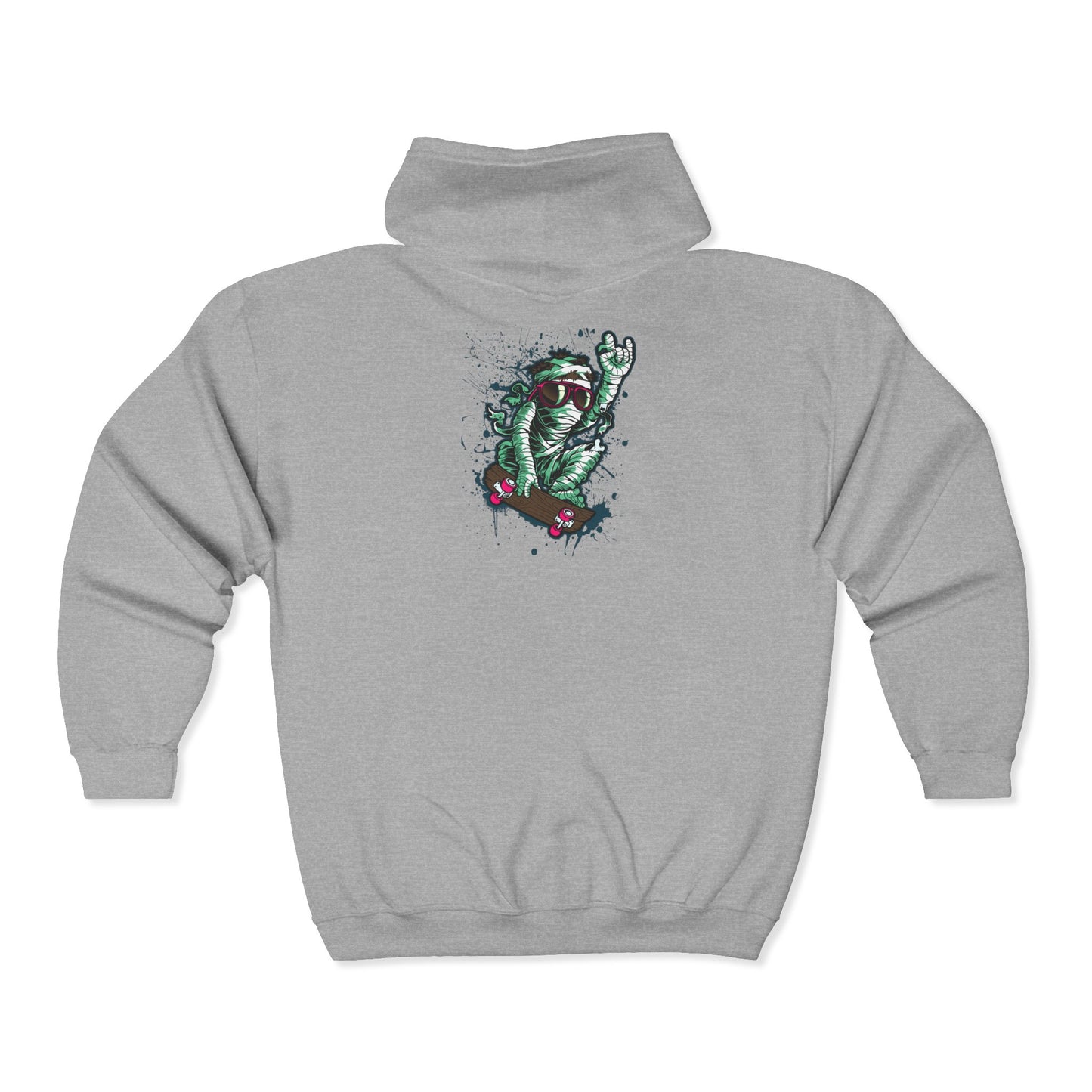 Skateboarding Mummy Zip-Up Hoodie | Soft Fleece Graphic Sweatshirt