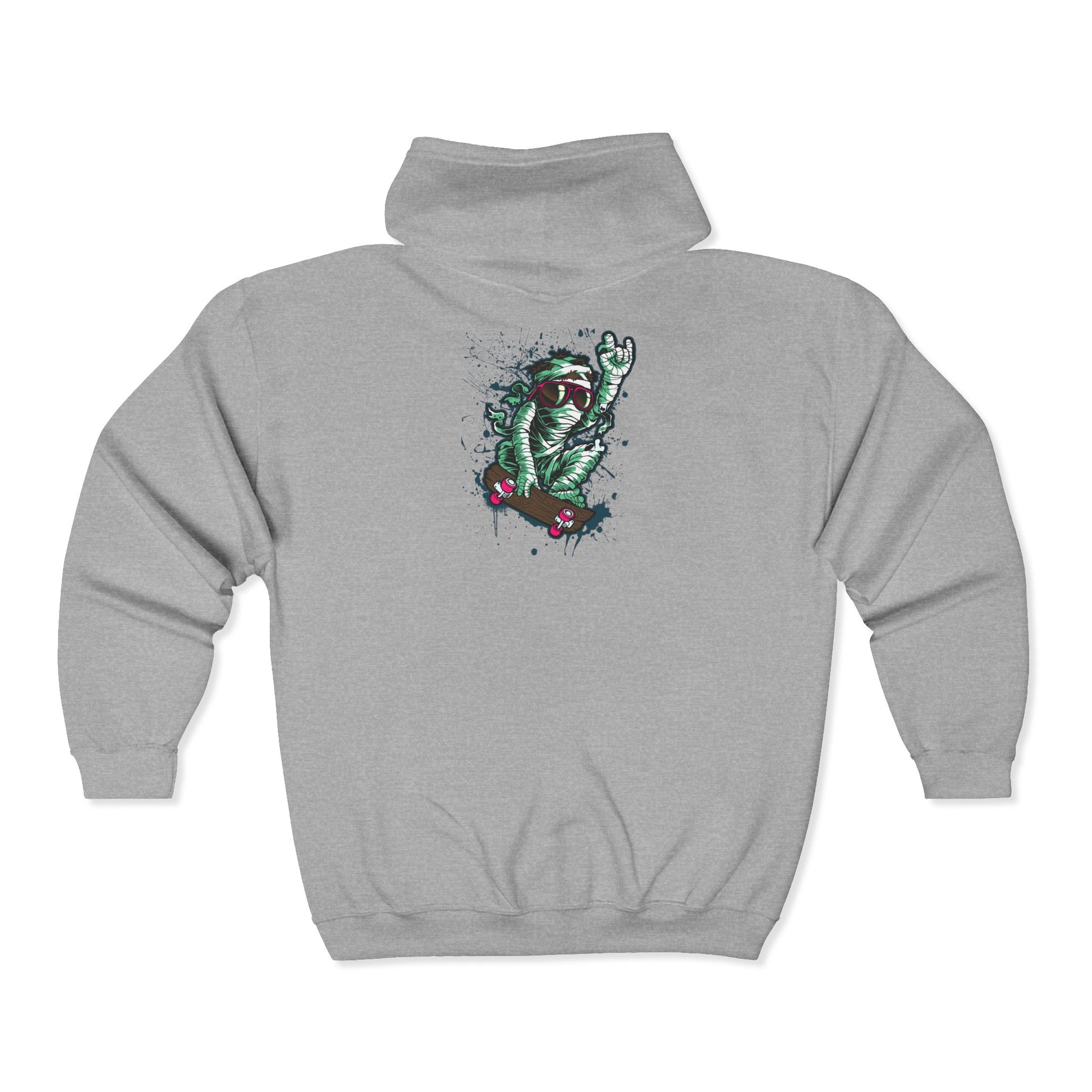 Skateboarding Mummy Zip-Up Hoodie | Soft Fleece Graphic Sweatshirt